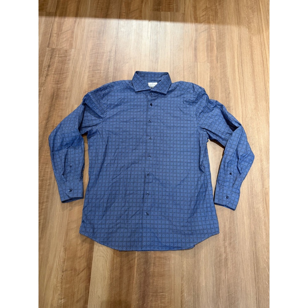Emanuel Berg Button Down Shirt Mens XL Blue Geometric Modern Fit Long Sleeve